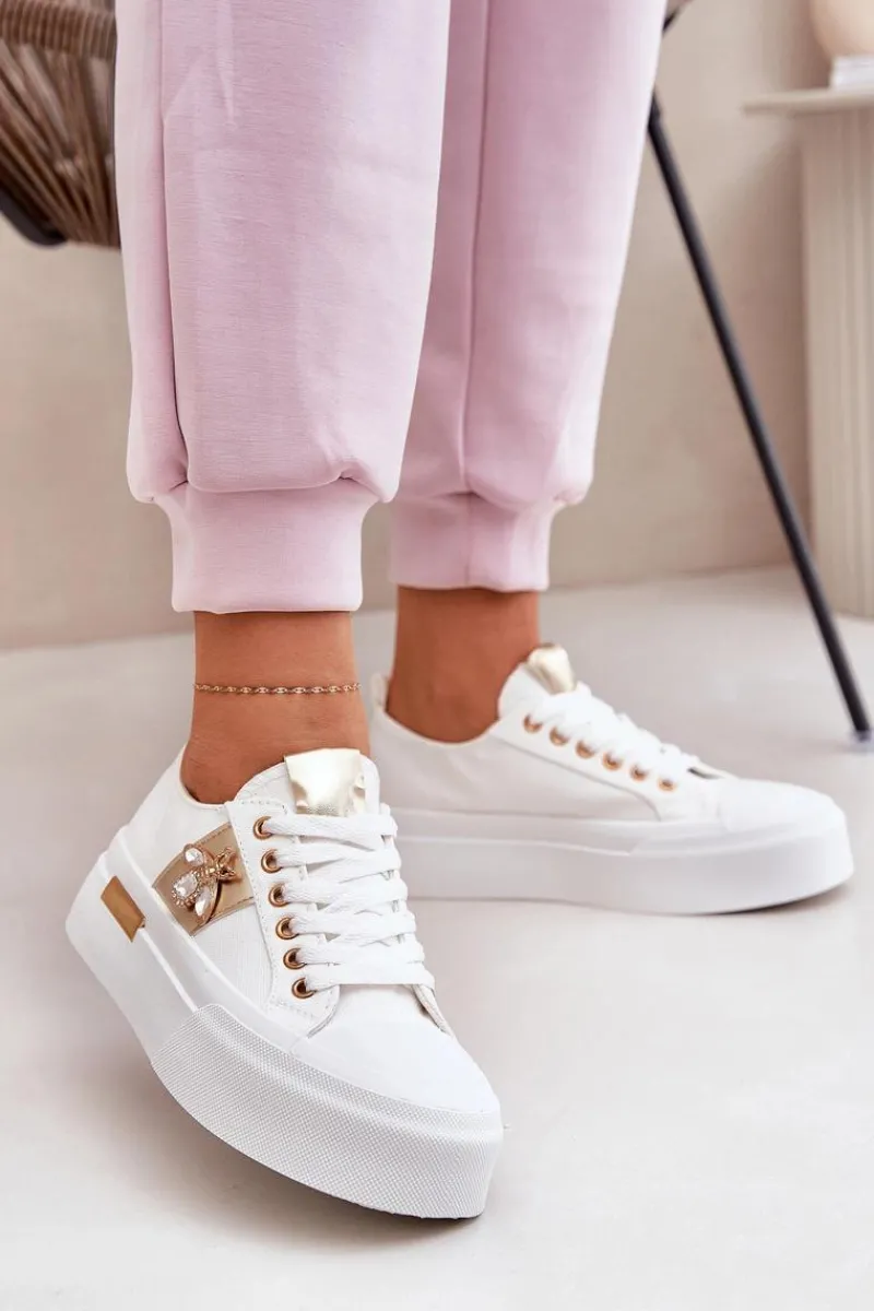 Trampki Damskie Niskie>Boto Trampki Damskie Na Platformie Z Ozdobnym Detalem Białe Annisae