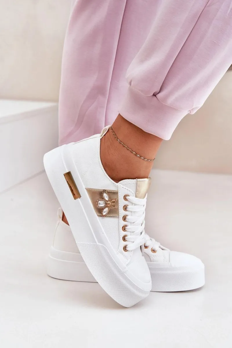 Trampki Damskie Niskie>Boto Trampki Damskie Na Platformie Z Ozdobnym Detalem Białe Annisae