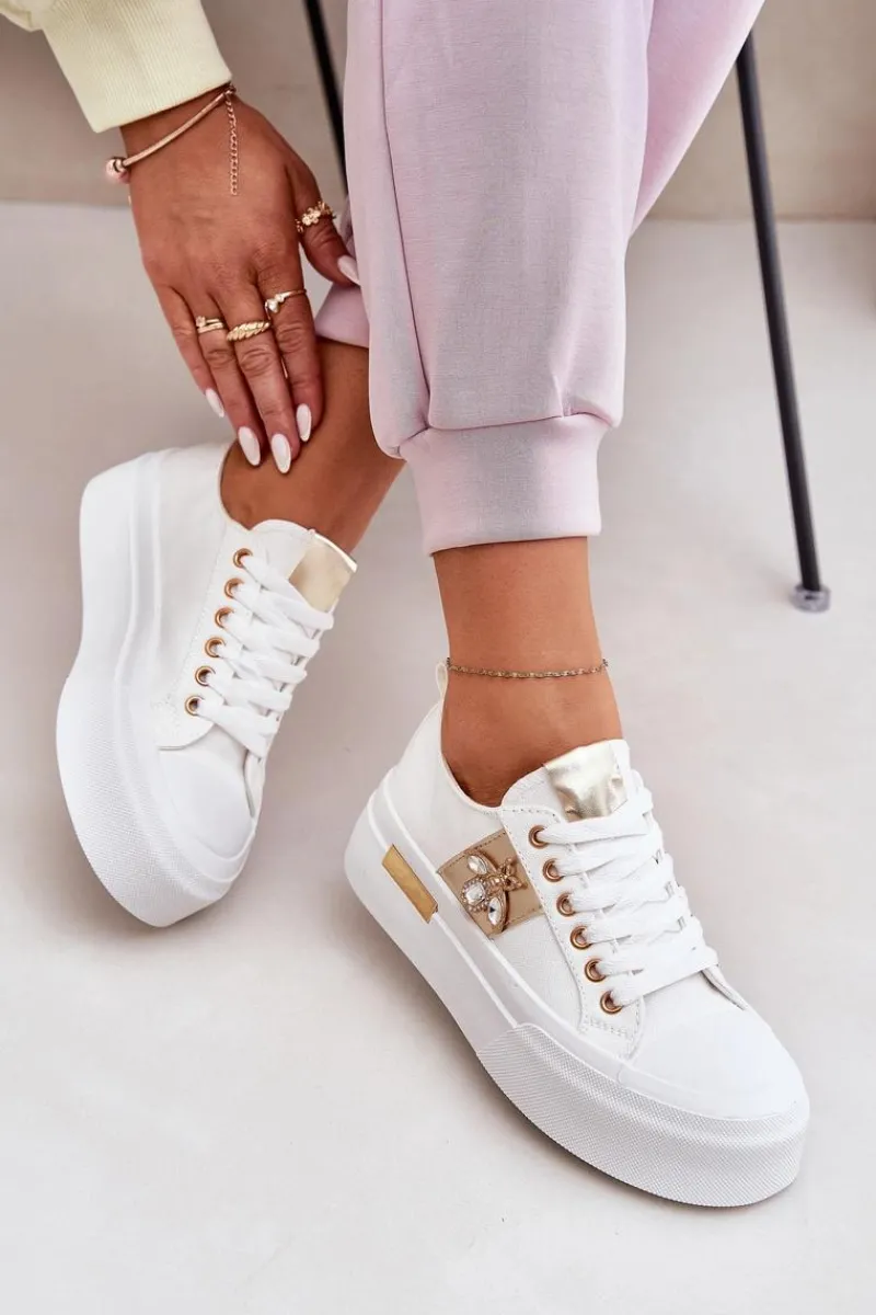 Trampki Damskie Niskie>Boto Trampki Damskie Na Platformie Z Ozdobnym Detalem Białe Annisae