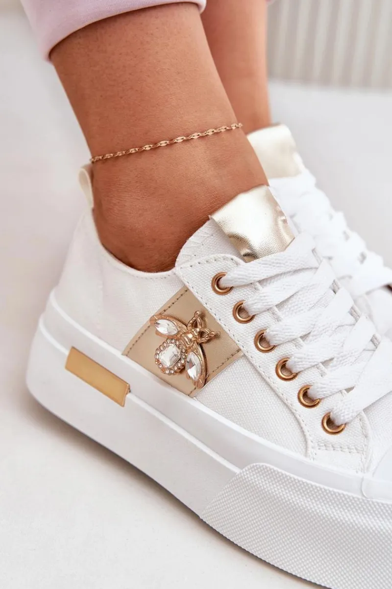 Trampki Damskie Niskie>Boto Trampki Damskie Na Platformie Z Ozdobnym Detalem Białe Annisae