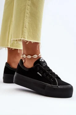 Clearance Trampki Damskie Na Platformie LCW-24-31-2180 Czarne Damskie Trampki Damskie Niskie