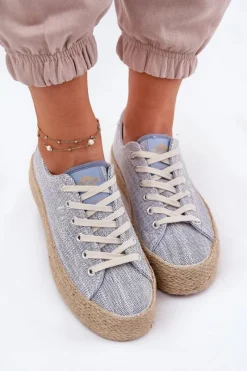 New Trampki Damskie Na Platformie Z Plecionką LCW-25-02-3283 e Damskie Trampki Damskie Niskie