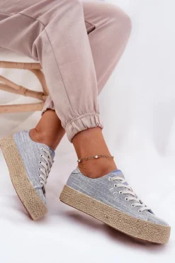 New Trampki Damskie Na Platformie Z Plecionką LCW-25-02-3283 e Damskie Trampki Damskie Niskie