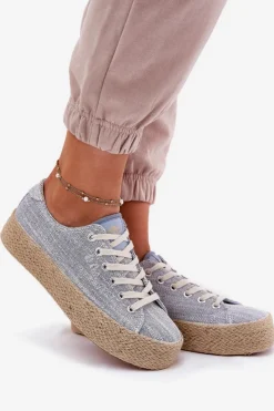 New Trampki Damskie Na Platformie Z Plecionką LCW-25-02-3283 e Damskie Trampki Damskie Niskie