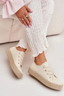 Clearance Boto Trampki Damskie Na Platformie Z Plecionką Beżowe Princa