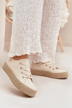 Clearance Boto Trampki Damskie Na Platformie Z Plecionką Beżowe Princa