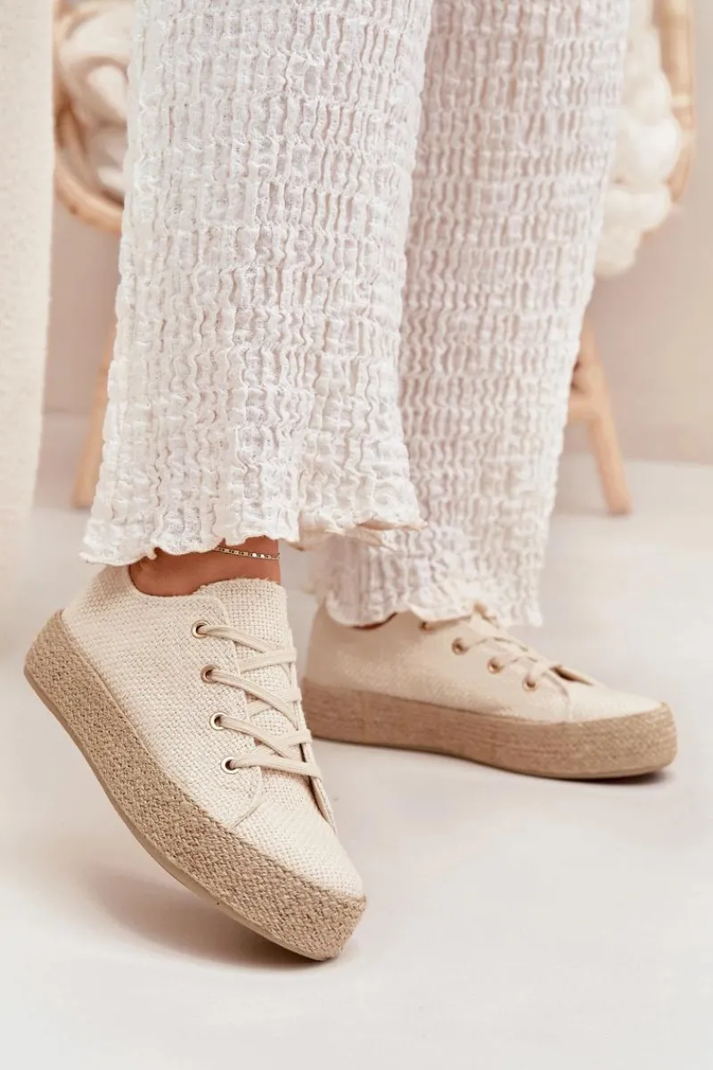 Clearance Boto Trampki Damskie Na Platformie Z Plecionką Beżowe Princa