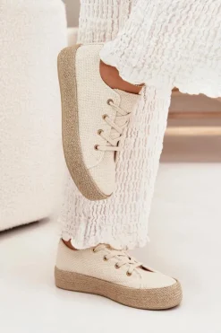 Clearance Boto Trampki Damskie Na Platformie Z Plecionką Beżowe Princa