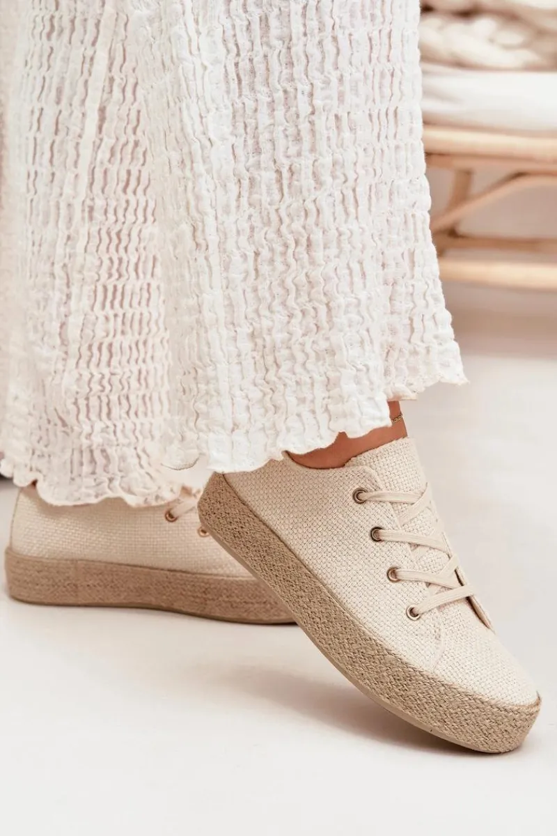 Clearance Boto Trampki Damskie Na Platformie Z Plecionką Beżowe Princa