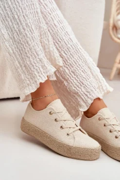 Clearance Boto Trampki Damskie Na Platformie Z Plecionką Beżowe Princa