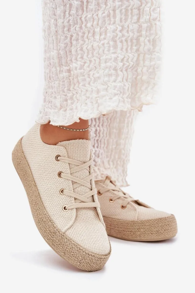 Clearance Boto Trampki Damskie Na Platformie Z Plecionką Beżowe Princa
