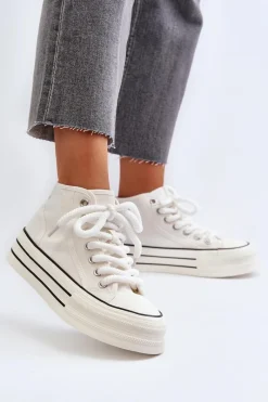 Trampki Damskie Na Platformie Białe Aineri Damskie Trampki Damskie Wysokie