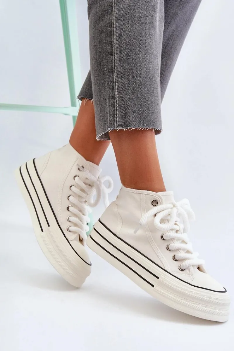 Trampki Damskie Na Platformie Białe Aineri Damskie Trampki Damskie Wysokie