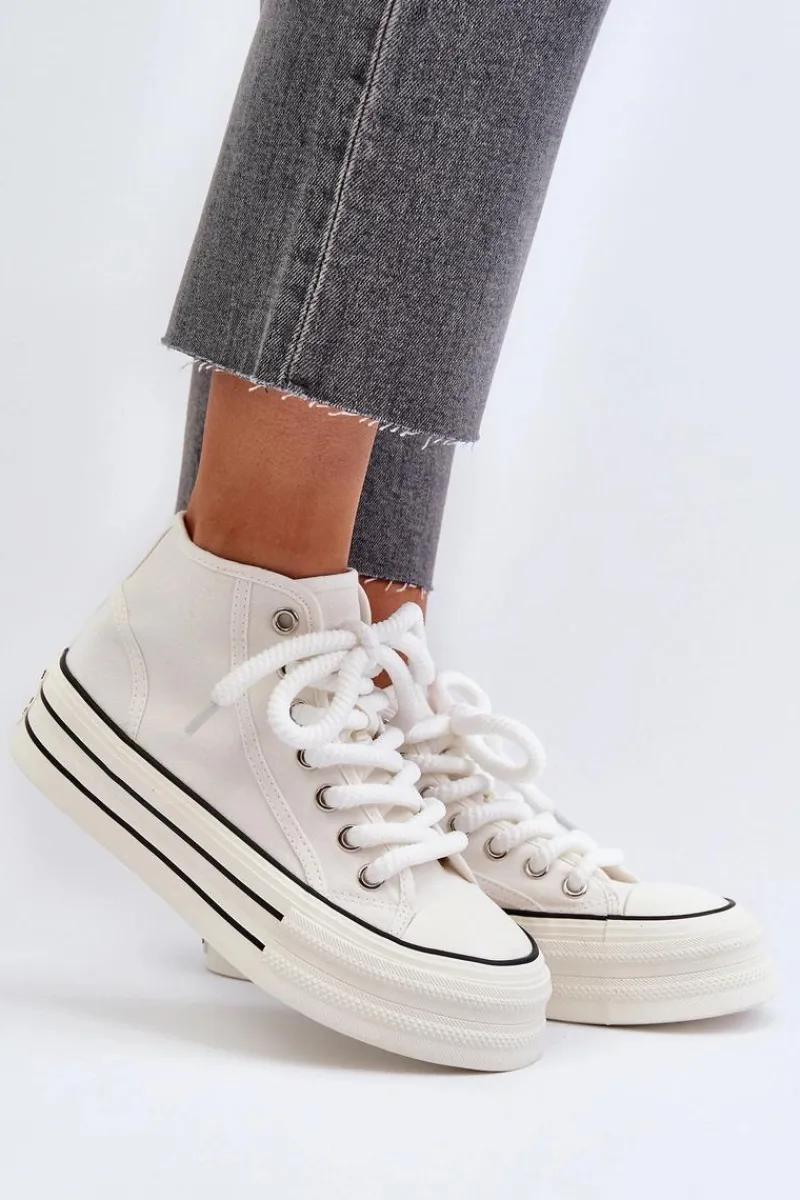 Trampki Damskie Na Platformie Białe Aineri Damskie Trampki Damskie Wysokie