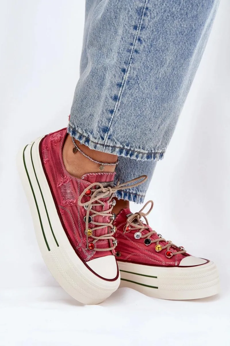 Best Trampki Damskie Na Platformie RR2N4104 Czerwone Damskie Trampki Damskie Niskie|Sneakersy Damskie