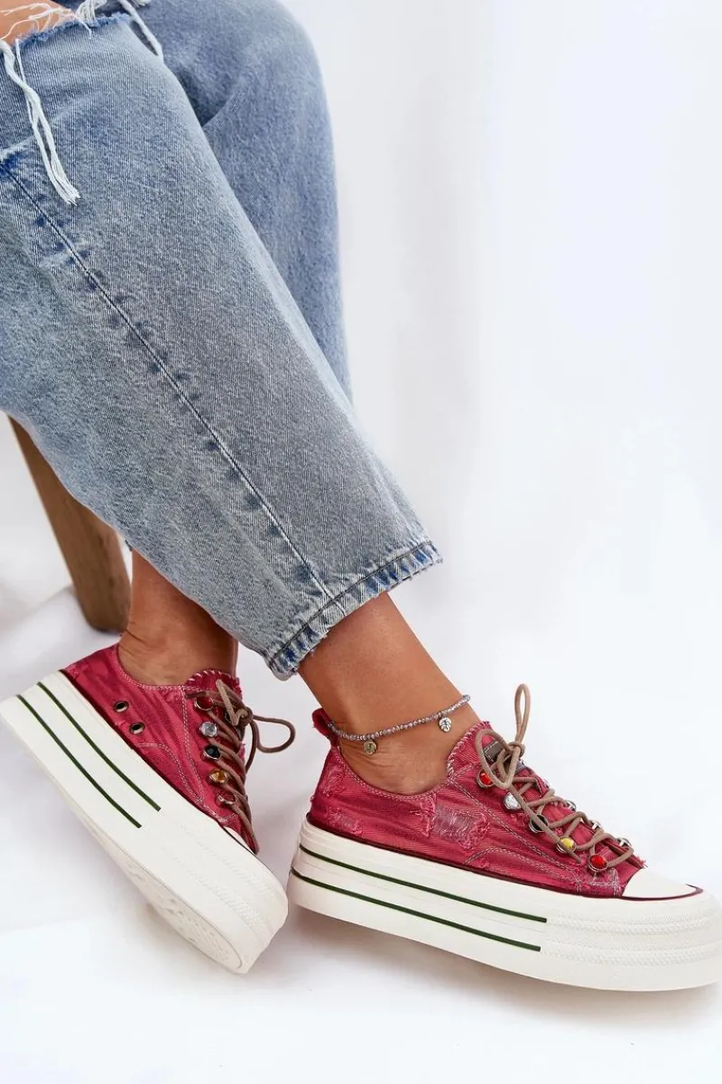 Best Trampki Damskie Na Platformie RR2N4104 Czerwone Damskie Trampki Damskie Niskie|Sneakersy Damskie