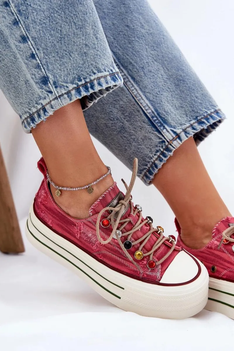 Best Trampki Damskie Na Platformie RR2N4104 Czerwone Damskie Trampki Damskie Niskie|Sneakersy Damskie