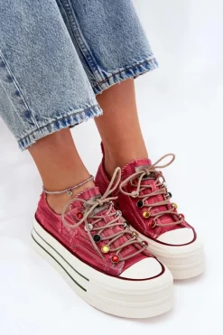 Best Trampki Damskie Na Platformie RR2N4104 Czerwone Damskie Trampki Damskie Niskie|Sneakersy Damskie
