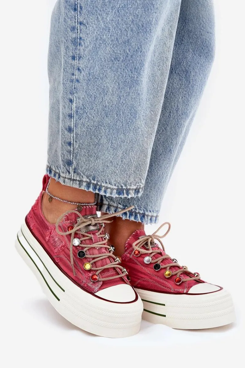 Best Trampki Damskie Na Platformie RR2N4104 Czerwone Damskie Trampki Damskie Niskie|Sneakersy Damskie