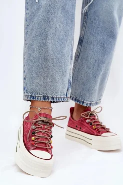 Best Trampki Damskie Na Platformie RR2N4104 Czerwone Damskie Trampki Damskie Niskie|Sneakersy Damskie