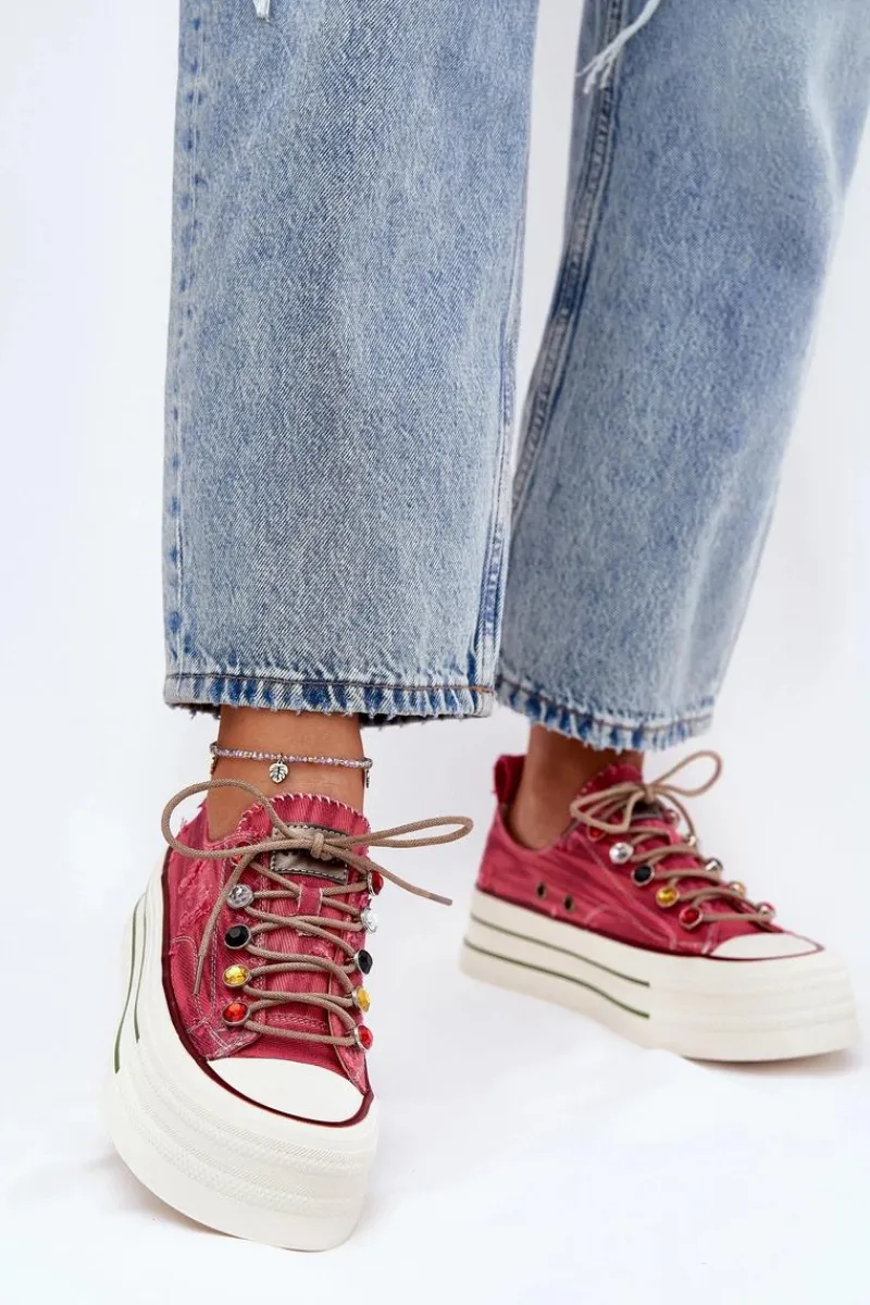 Best Trampki Damskie Na Platformie RR2N4104 Czerwone Damskie Trampki Damskie Niskie|Sneakersy Damskie