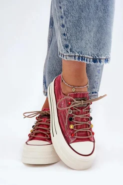 Best Trampki Damskie Na Platformie RR2N4104 Czerwone Damskie Trampki Damskie Niskie|Sneakersy Damskie