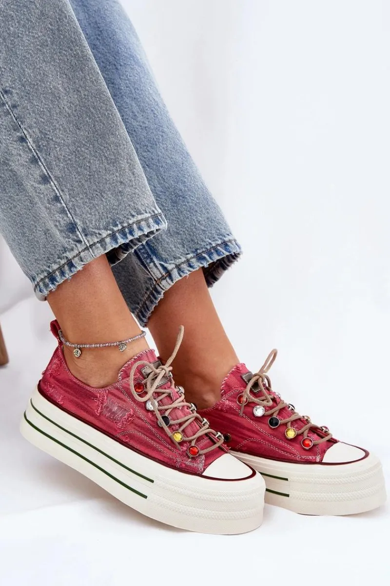 Best Trampki Damskie Na Platformie RR2N4104 Czerwone Damskie Trampki Damskie Niskie|Sneakersy Damskie