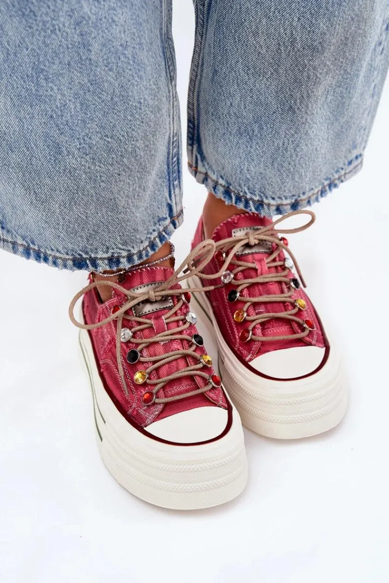 Best Trampki Damskie Na Platformie RR2N4104 Czerwone Damskie Trampki Damskie Niskie|Sneakersy Damskie