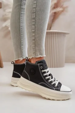 Trampki Ocieplane|Trampki Damskie Big Star></noscript>Big Star Shoes Trampki Damskie Na Platformie Eko Skórzane Big Star OO274063 Czarne Czarny