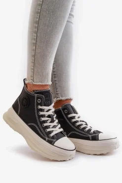 Trampki Ocieplane|Trampki Damskie Big Star></noscript>Big Star Shoes Trampki Damskie Na Platformie Eko Skórzane Big Star OO274063 Czarne Czarny