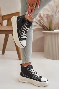 Trampki Ocieplane|Trampki Damskie Big Star></noscript>Big Star Shoes Trampki Damskie Na Platformie Eko Skórzane Big Star OO274063 Czarne Czarny