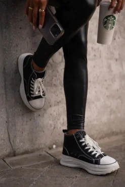 Trampki Ocieplane|Trampki Damskie Big Star></noscript>Big Star Shoes Trampki Damskie Na Platformie Eko Skórzane Big Star OO274063 Czarne Czarny