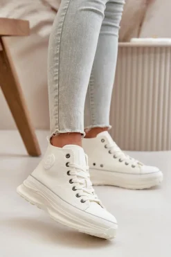 Trampki Ocieplane|Trampki Damskie Big Star>Big Star Shoes Trampki Damskie Na Platformie Eko Skórzane Big Star OO274064 Białe Biały