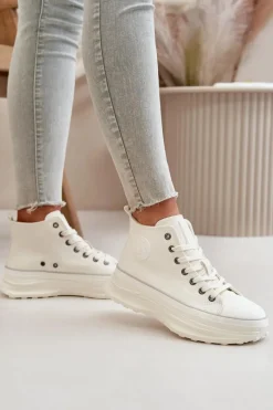 Trampki Ocieplane|Trampki Damskie Big Star></noscript>Big Star Shoes Trampki Damskie Na Platformie Eko Skórzane Big Star OO274064 Białe Biały