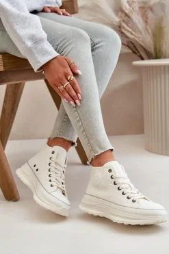 Trampki Ocieplane|Trampki Damskie Big Star></noscript>Big Star Shoes Trampki Damskie Na Platformie Eko Skórzane Big Star OO274064 Białe Biały