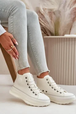 Trampki Ocieplane|Trampki Damskie Big Star></noscript>Big Star Shoes Trampki Damskie Na Platformie Eko Skórzane Big Star OO274064 Białe Biały