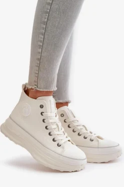 Trampki Ocieplane|Trampki Damskie Big Star></noscript>Big Star Shoes Trampki Damskie Na Platformie Eko Skórzane Big Star OO274064 Białe Biały