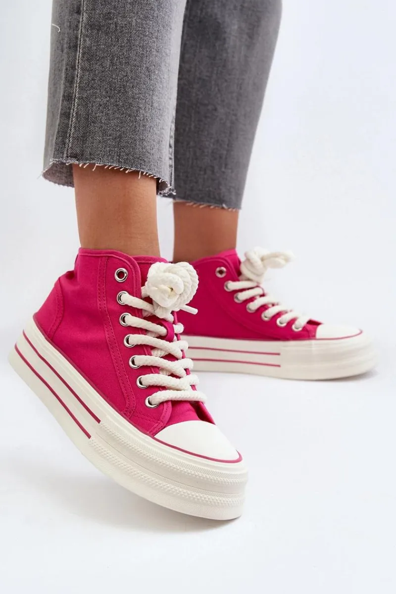 Trampki Damskie Wysokie>Boto Trampki Damskie Na Platformie Fuksja Aineri Różowy