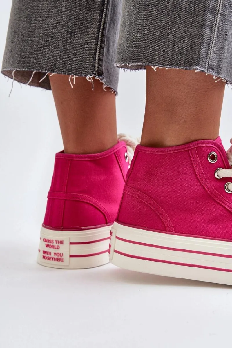 Trampki Damskie Wysokie>Boto Trampki Damskie Na Platformie Fuksja Aineri Różowy