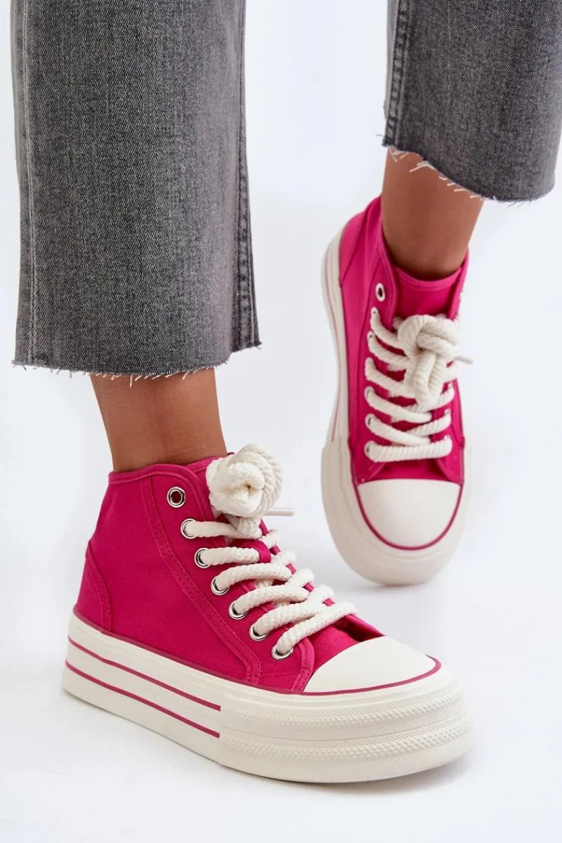 Trampki Damskie Wysokie>Boto Trampki Damskie Na Platformie Fuksja Aineri Różowy