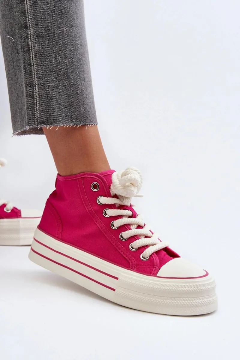 Trampki Damskie Wysokie>Boto Trampki Damskie Na Platformie Fuksja Aineri Różowy