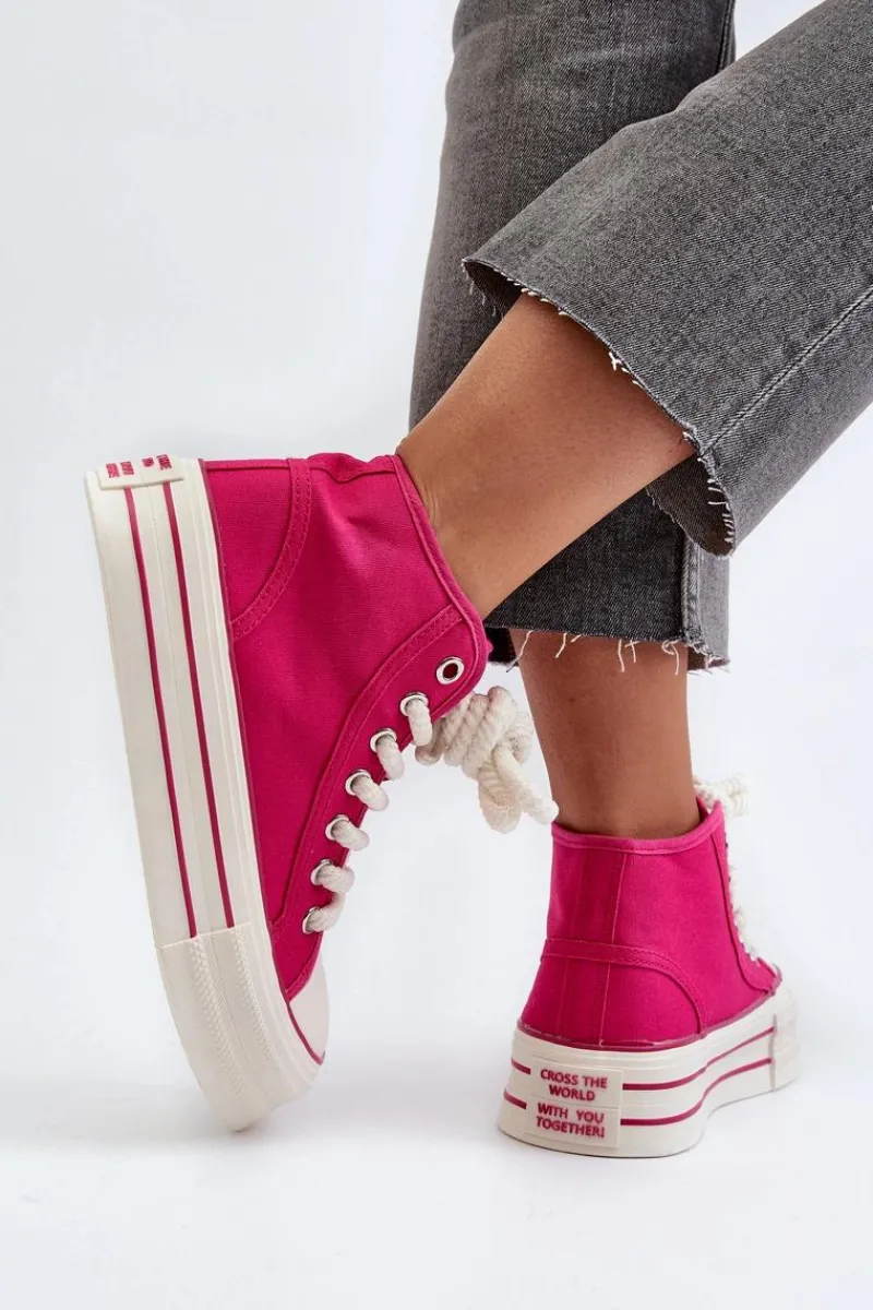 Trampki Damskie Wysokie>Boto Trampki Damskie Na Platformie Fuksja Aineri Różowy