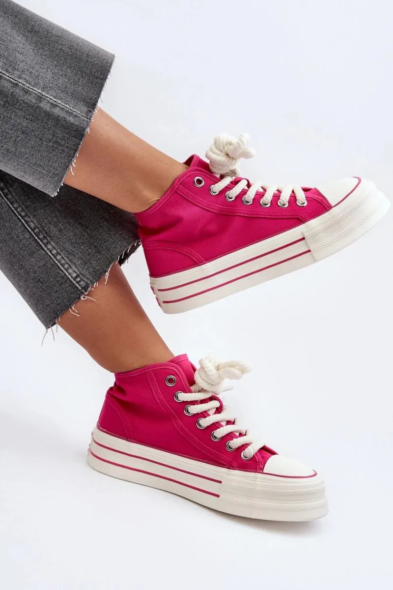 Trampki Damskie Wysokie>Boto Trampki Damskie Na Platformie Fuksja Aineri Różowy