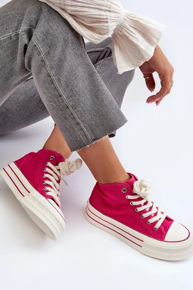 Trampki Damskie Wysokie>Boto Trampki Damskie Na Platformie Fuksja Aineri Różowy