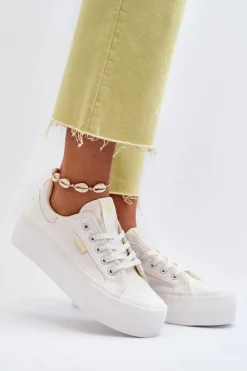 Sale Lee Cooper Trampki Damskie Na Platformie LCW-24-31-2179 Białe