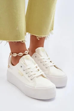 Sale Lee Cooper Trampki Damskie Na Platformie LCW-24-31-2179 Białe