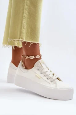 Sale Lee Cooper Trampki Damskie Na Platformie LCW-24-31-2179 Białe