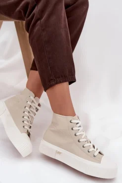 Trampki Damskie Wysokie></noscript>Lee Trampki Damskie Na Platformie 50253002.35E ISLA WOMEN MID Beżowe