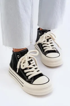 New Boto Trampki Damskie Na Platformie Czarne Aineri Czarny