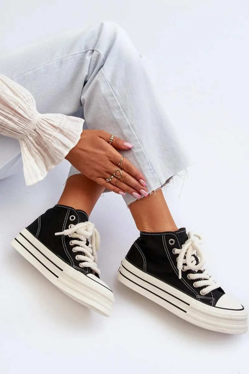 New Boto Trampki Damskie Na Platformie Czarne Aineri Czarny